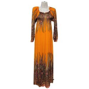 Long Sleeve Maxi Dress Peacok Motif Long Dress - One Size Fits Most- NEW !